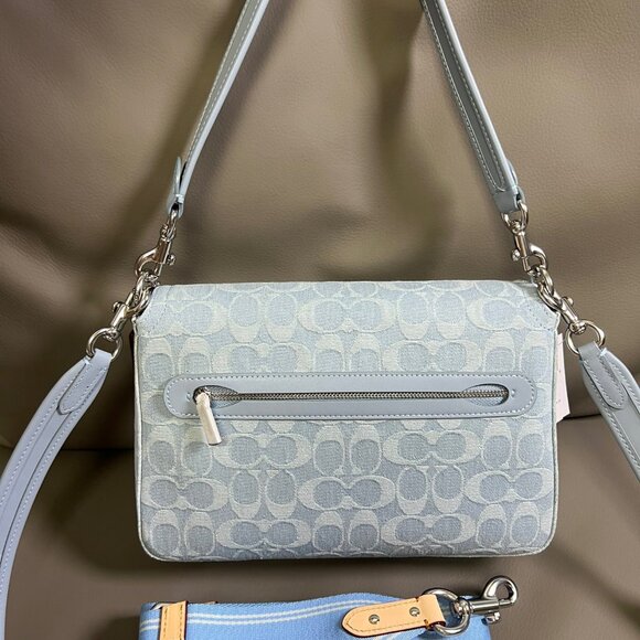 Coach Soft Tabby Blue Denim Shoulder Bag with Monogram Pattern - Picture 8 of 9